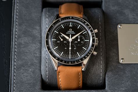 omega speedmaster brown strap|omega speedmaster leather strap price.